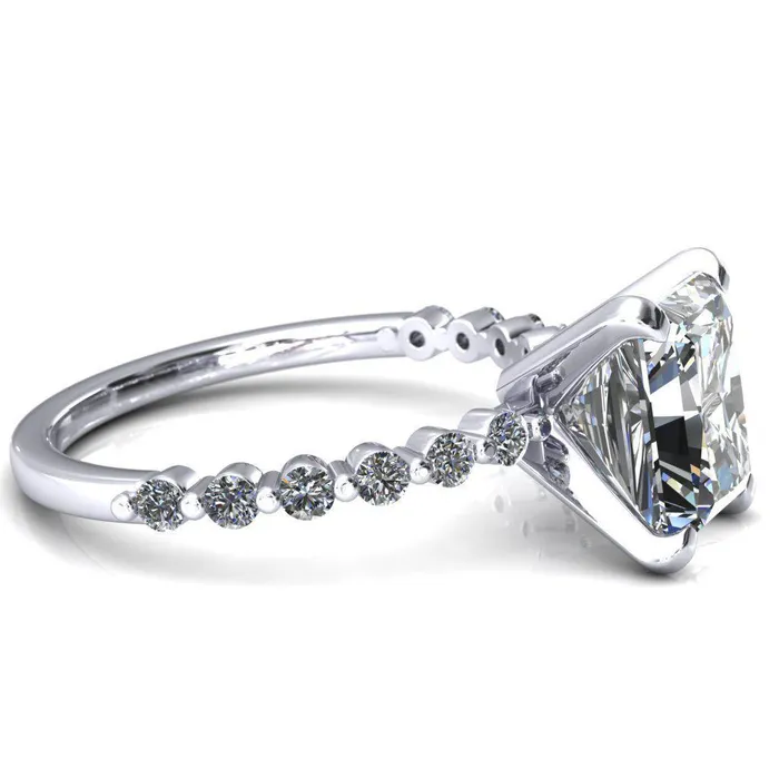 Niamh Radiant Moissanite 4 VProng 12 Shared Single Prong Shank Engagement Ring Fire Brilliance Rings