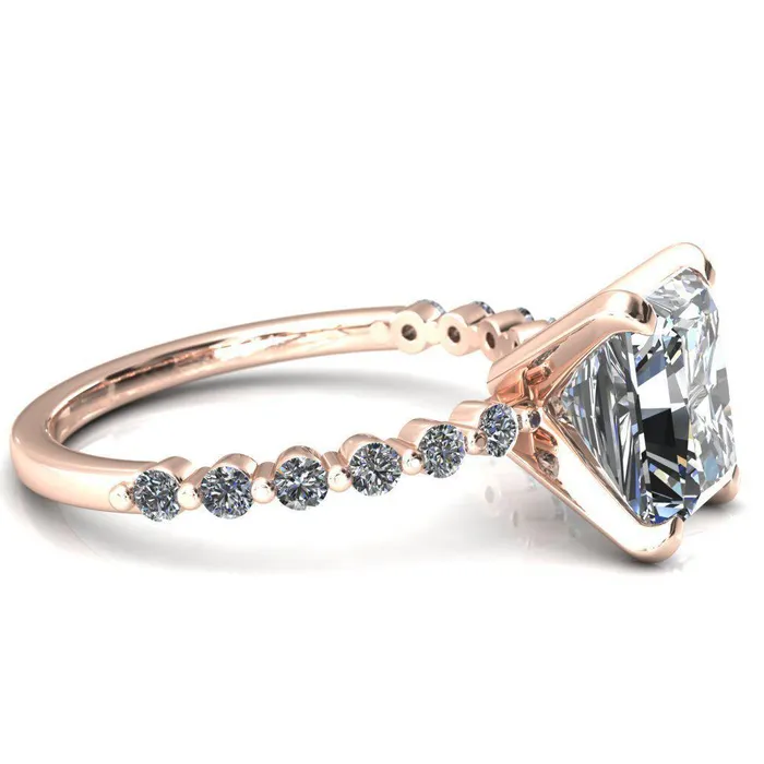 Niamh Radiant Moissanite 4 VProng 12 Shared Single Prong Shank Engagement Ring Fire Brilliance Rings