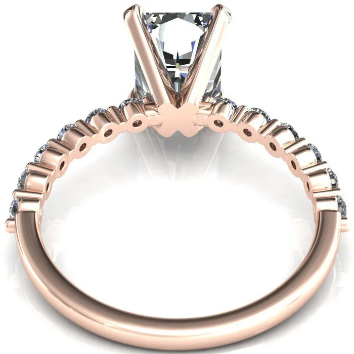Niamh Radiant Moissanite 4 VProng 12 Shared Single Prong Shank Engagement Ring Fire Brilliance Rings