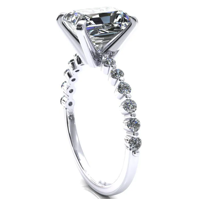 Niamh Radiant Moissanite 4 VProng 12 Shared Single Prong Shank Engagement Ring Fire Brilliance Rings