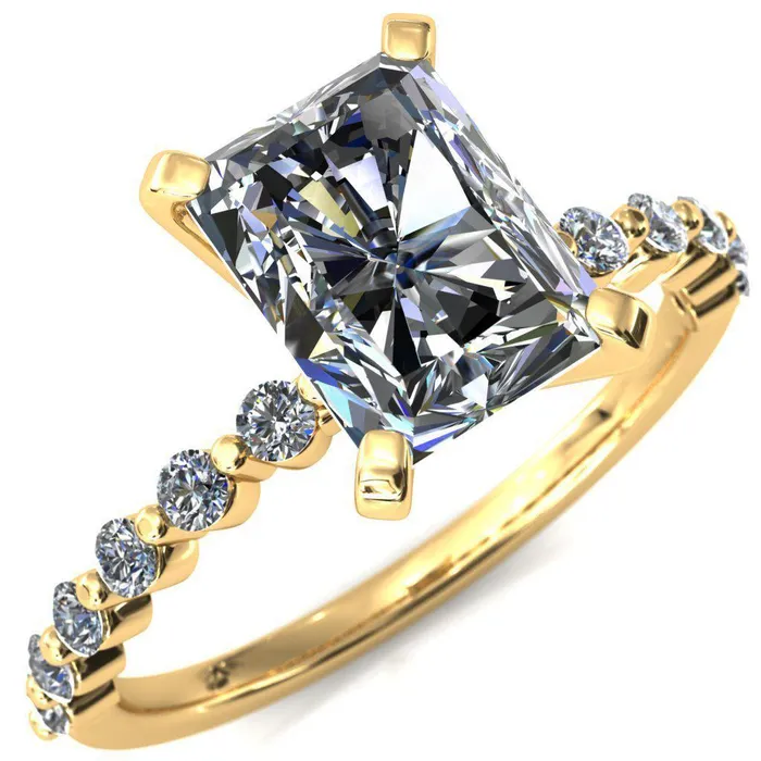 Niamh Radiant Moissanite 4 VProng 12 Shared Single Prong Shank Engagement Ring Fire Brilliance Rings