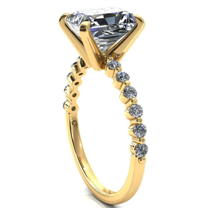 Niamh Radiant Moissanite 4 VProng 12 Shared Single Prong Shank Engagement Ring Fire Brilliance Rings