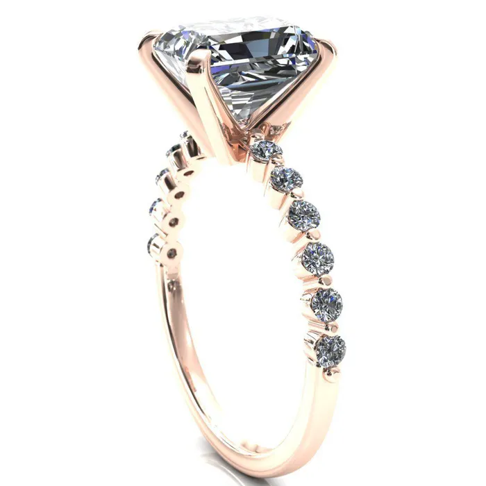 Niamh Radiant Moissanite 4 VProng 12 Shared Single Prong Shank Engagement Ring Fire Brilliance Rings