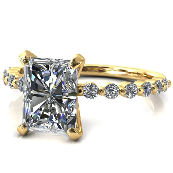 Niamh Radiant Moissanite 4 VProng 12 Shared Single Prong Shank Engagement Ring Fire Brilliance Rings