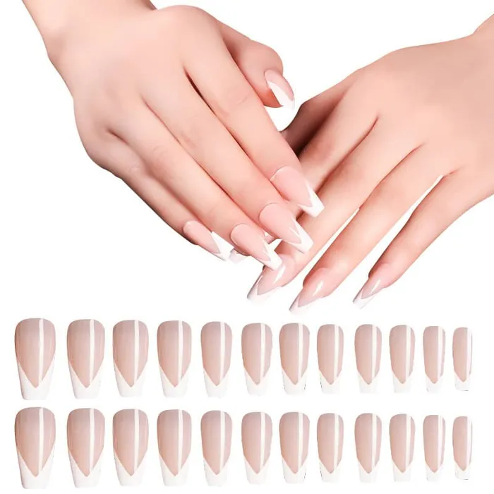 NS113 Long Plastic Coffin Nails Press On 24 pieces Ashley Earrings