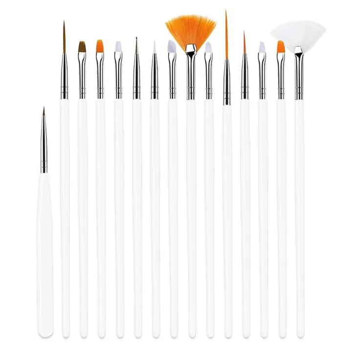 NS151 White 15 Piece Nail Art Brush Set polly Rings