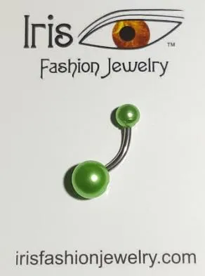 P50 Silver Double Ball Light Green Belly Button Ring Alice Rings