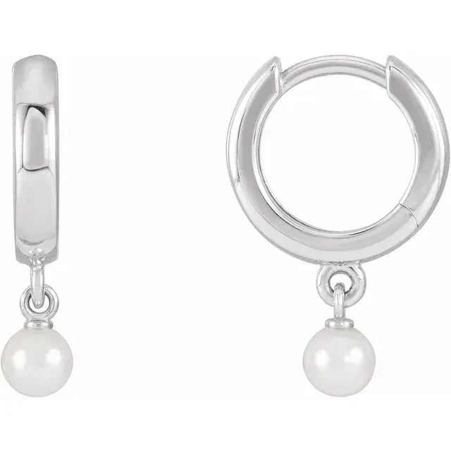 Pearl Drop Huggies Hoop Earrings Fire Brilliance Earrings