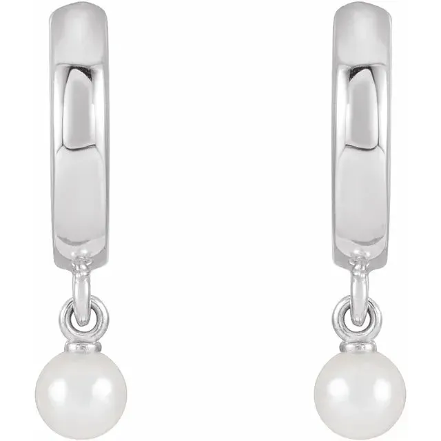 Pearl Drop Huggies Hoop Earrings Fire Brilliance Earrings