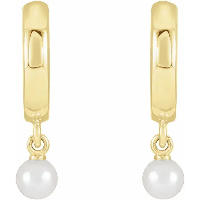 Pearl Drop Huggies Hoop Earrings Fire Brilliance Earrings