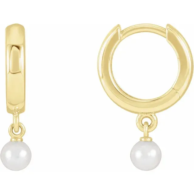 Pearl Drop Huggies Hoop Earrings Fire Brilliance Earrings
