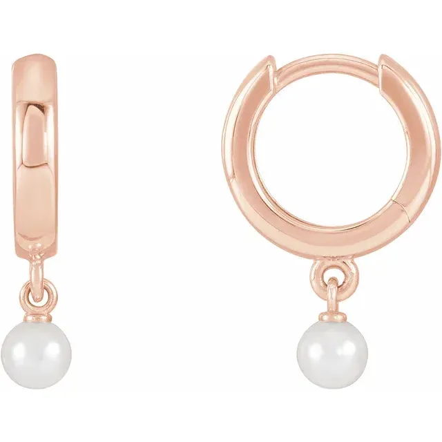 Pearl Drop Huggies Hoop Earrings Fire Brilliance Earrings