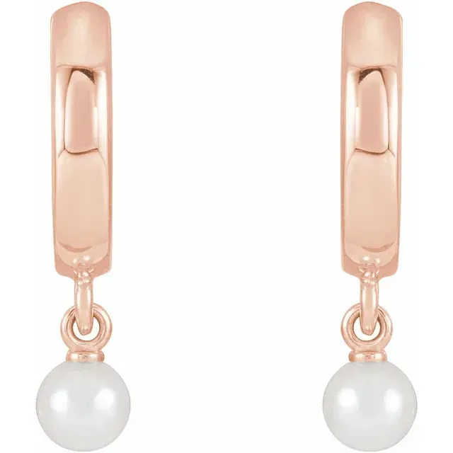 Pearl Drop Huggies Hoop Earrings Fire Brilliance Earrings