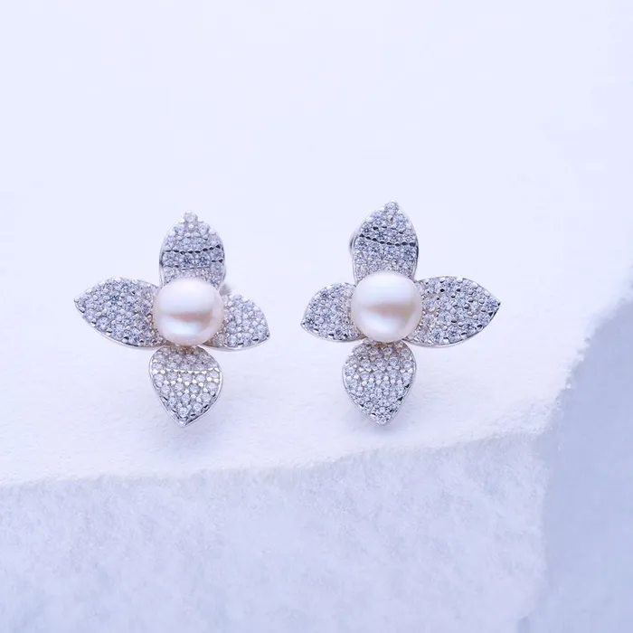 Pearly Lustre Earrings Top Grade Freshwater Pearl Earrings WE00857 ORCHID