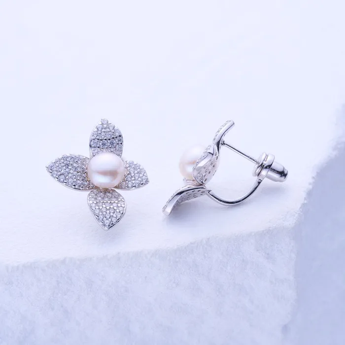 Pearly Lustre Earrings Top Grade Freshwater Pearl Earrings WE00857 ORCHID