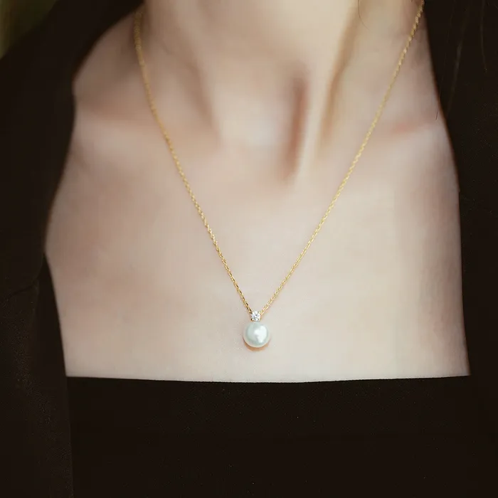Pearly Lustre Necklaces 18K Solid Gold Edison Pearl Necklace KN00041