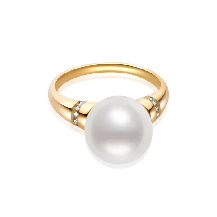 Pearly Lustre Rings 18K Solid Gold Diamond Top Grade Freshwater Pearl Ring KR00118 Pearly Lustre Rings 18K Solid Gold Diamond Top Grade Freshwater Pearl Ring KR00118