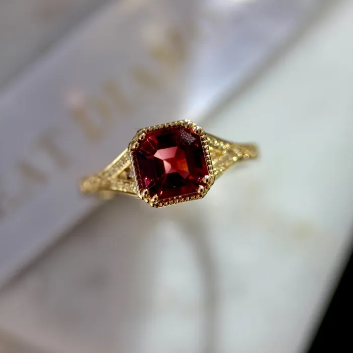 Poison Apple Asscher Cut Red Tourmaline Ring Mason Grace Rings