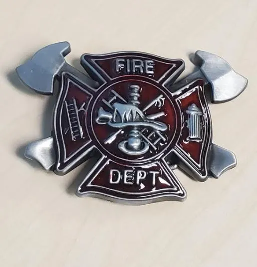 POLLY Earrings BU79 Red Fire Department Belt Buckle