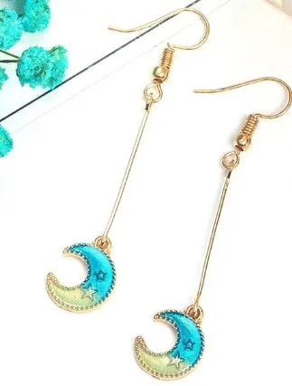 POLLY Earrings E15 Gold Blue Two Tone Moon Star Earrings