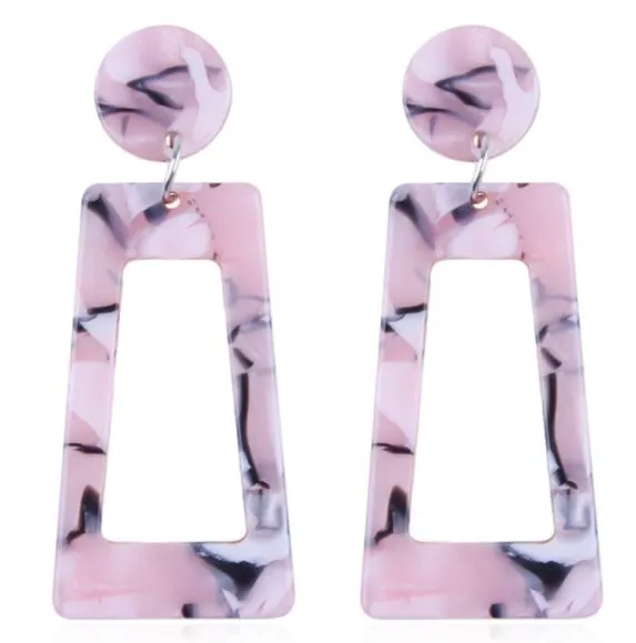 polly Earrings E1778 Pale Pink Rectangle Acrylic Earrings