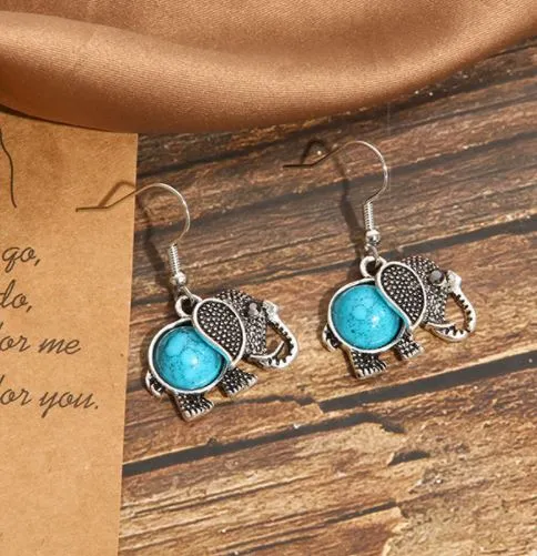 polly Earrings E1786 Silver Blue Crackle Elephant Earrings