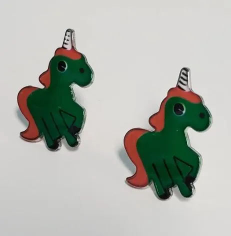 polly Earrings L216 Green Orange Unicorn Earrings