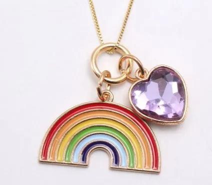 polly Earrings L373 Gold Rainbow Lavender Gemstone Heart Charm Necklace FREE EARRINGS
