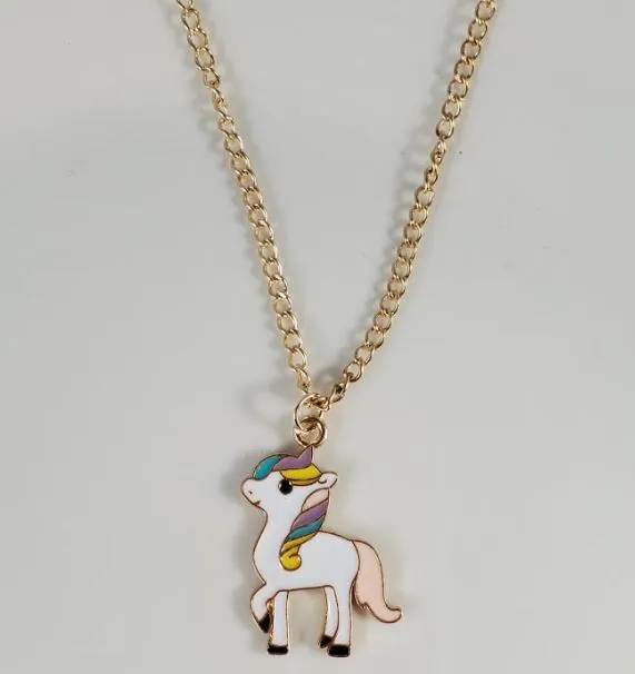 polly Earrings L59 Gold Baked Enamel Colorful Unicorn Necklace FREE Earrings
