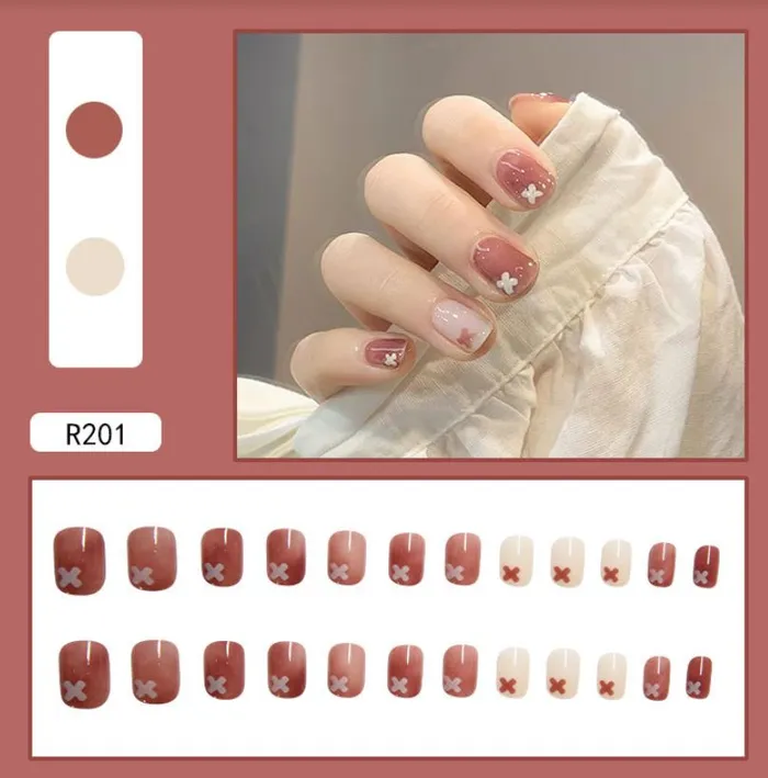 Polly Earrings NS192 Short Press On Nails 24 Pieces R201