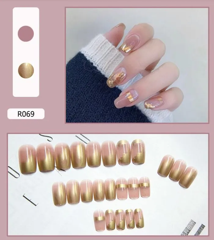 Polly Earrings NS609 Long Square Press On Nails 24 Pieces R069