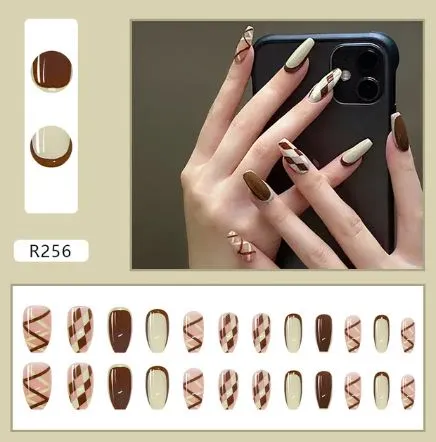 Polly Earrings NS635 Long Plastic Ballerina Press On Nails 24 Pieces R256