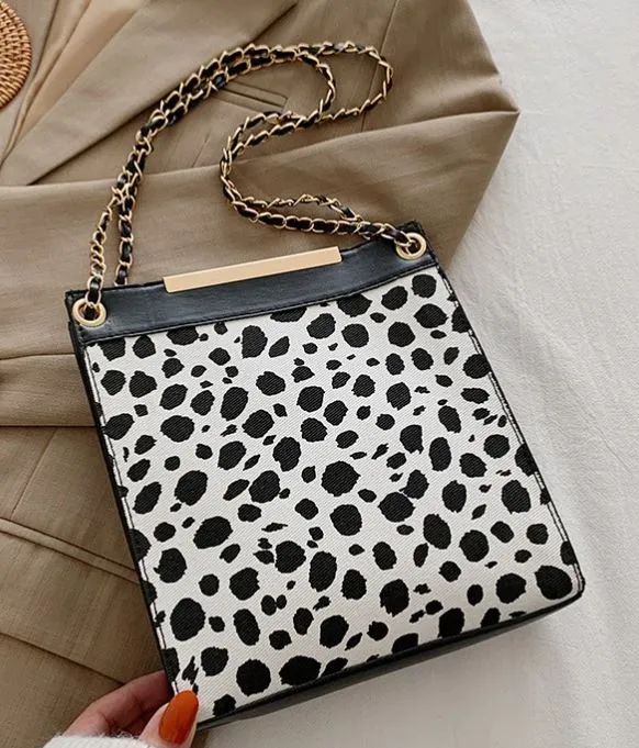 polly Earrings PB169 Dalmation Print Messenger Shoulder Bag