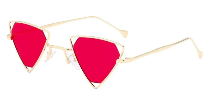 POLLY Earrings S107 Red Lens Gold Metal Frame Triangle Sunglasses