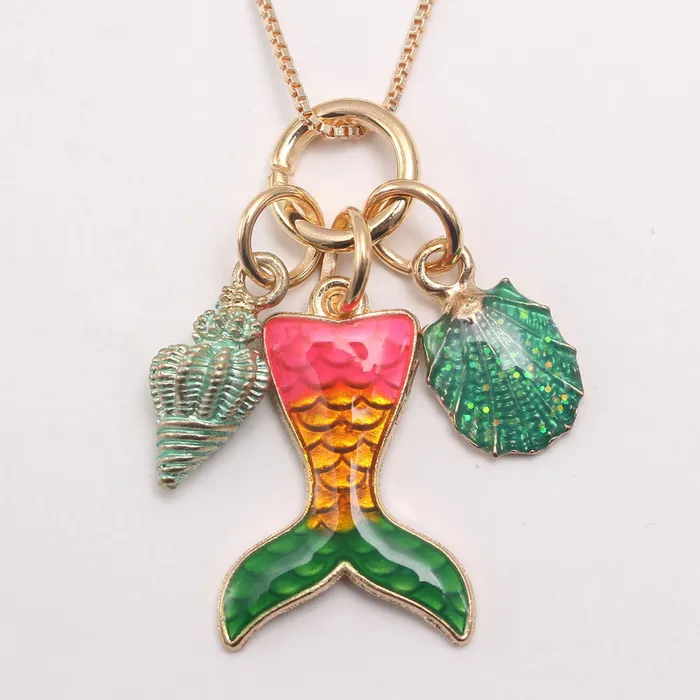 polly L396 Gold Pink Orange Green Mermaid Tail Charm Necklace FREE EARRINGS Earrings
