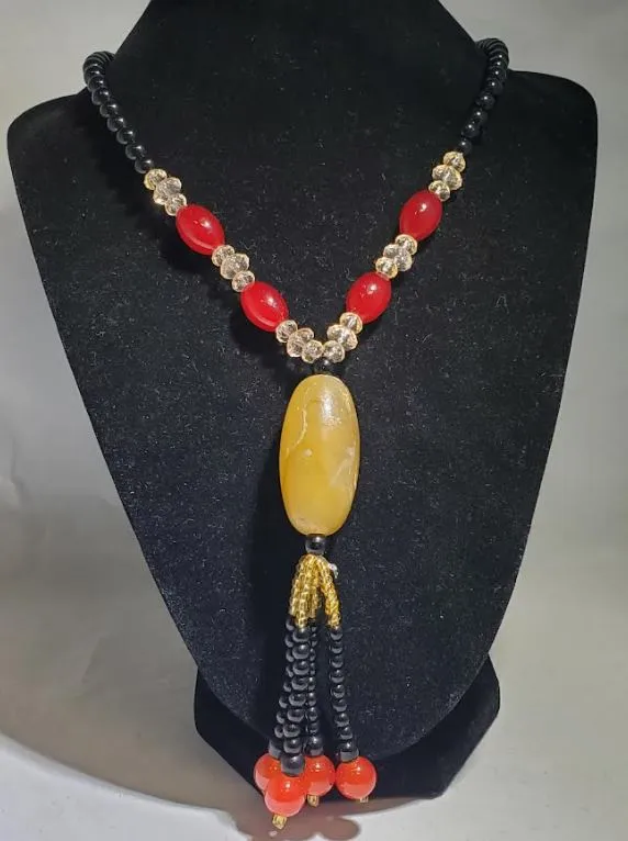 polly Necklaces N2143 Creamy Beige Glass Bead Long Necklace With Free Earrings
