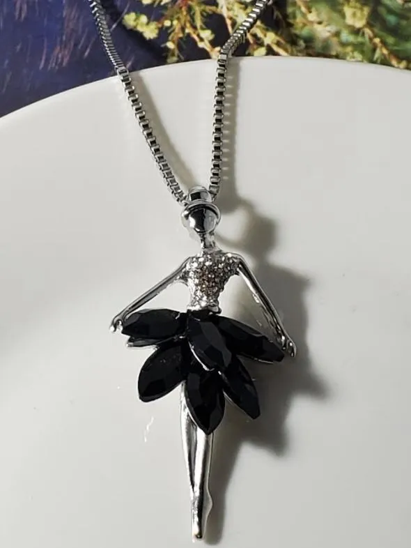 polly Necklaces N645 Silver Black Gemstone Ballerina Necklace with FREE Earrings polly Necklaces N645 Silver Black Gemstone Ballerina Necklace with FREE Earrings