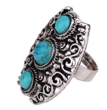 polly Rings AR52 Silver Vintage Look Turquoise Stone Adjustable Ring