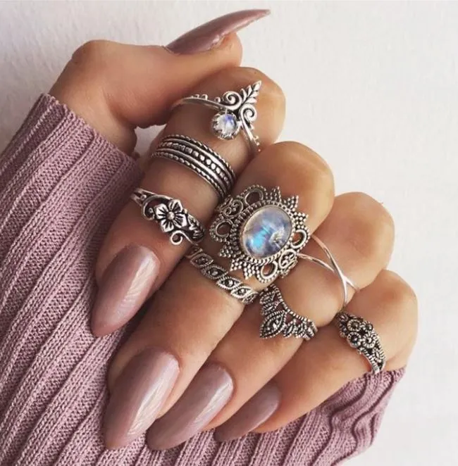 POLLY Rings RS31 Silver Color 8 Piece Ring Set