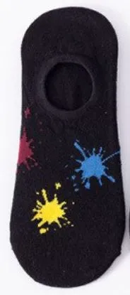 POLLY Rings SF433 Black Colorful Paint Splatter Low Cut Socks