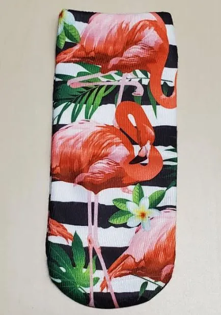 POLLY SF1005 Black White Stripe Flamingo Socks Rings