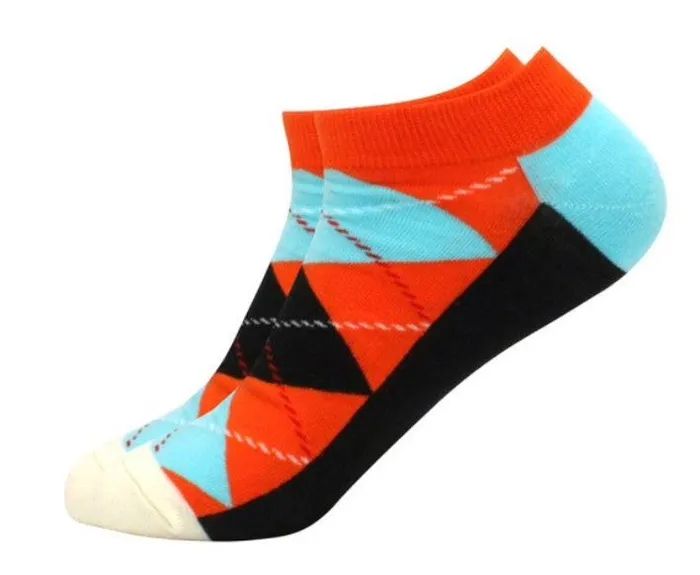 POLLY SF1028 Blue Orange Black Squares Low Cut Socks Rings