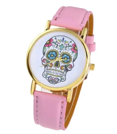 POLLY W277 Light Pink Band Sugar Skull Collection Quartz Watch Rings
