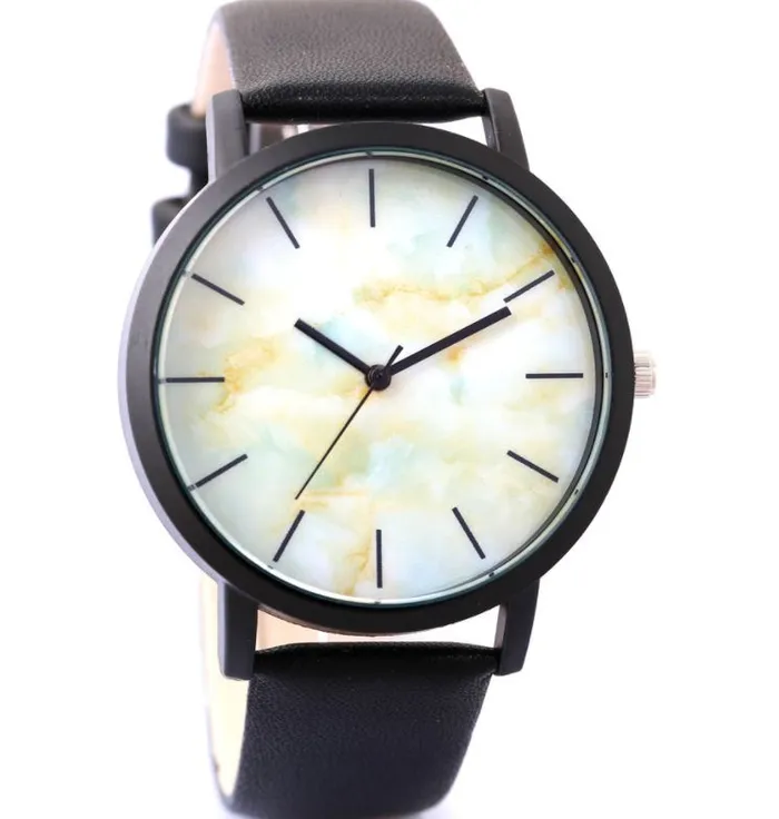 POLLY W432 Black Band Pastel Marble Crackle Collection Quartz Watch Rings