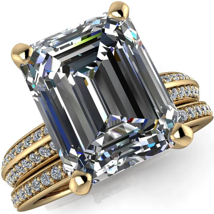 Priscilla Emerald Center Stone 4 Prong Double Channel Shank Engagement Ring Fire Brilliance Rings Priscilla Emerald Center Stone 4 Prong Double Channel Shank Engagement Ring Fire Brilliance Rings