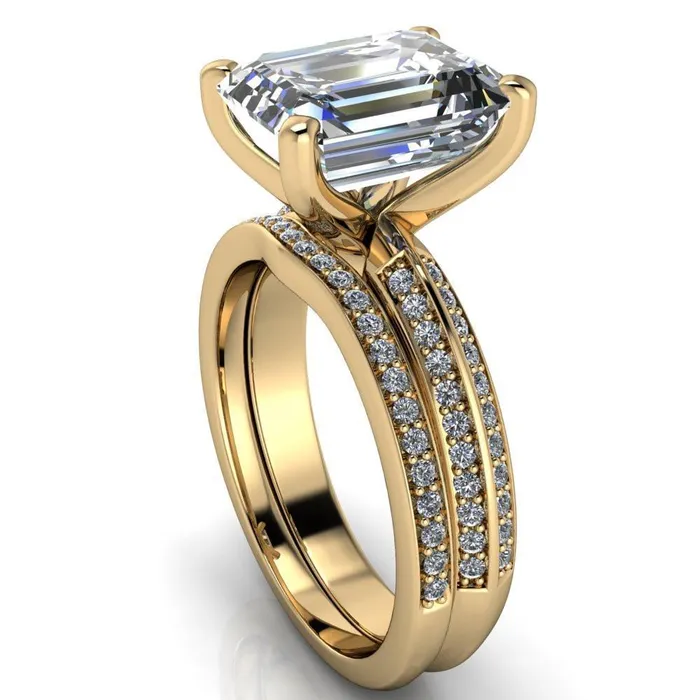 Priscilla Emerald Center Stone 4 Prong Double Channel Shank Engagement Ring Fire Brilliance Rings