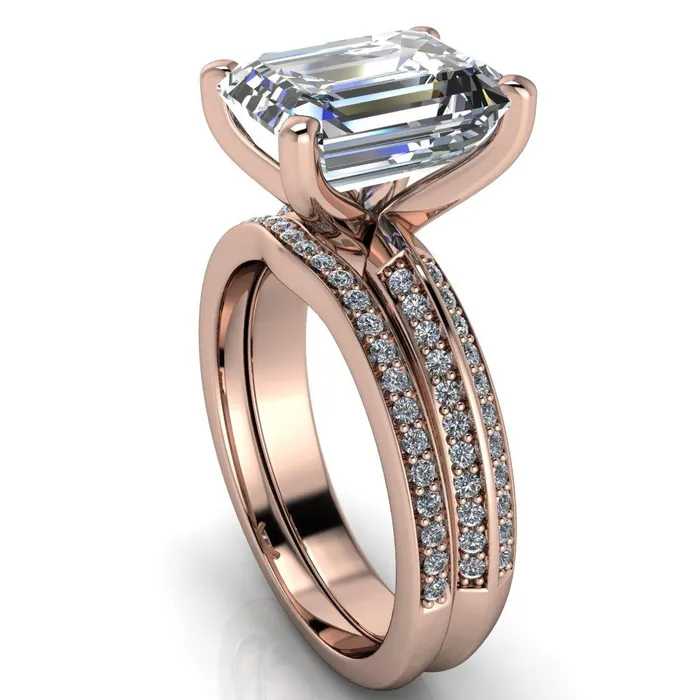 Priscilla Emerald Center Stone 4 Prong Double Channel Shank Engagement Ring Fire Brilliance Rings