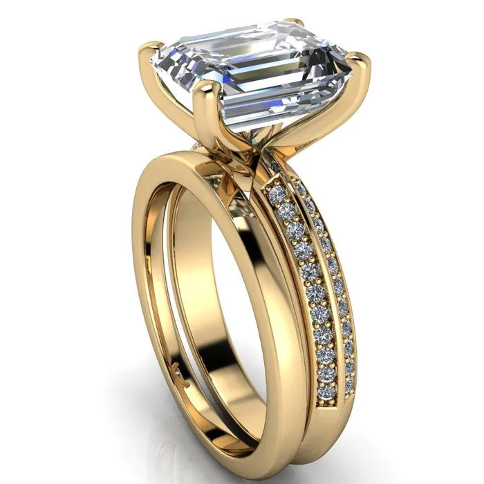 Priscilla Emerald Center Stone 4 Prong Double Channel Shank Engagement Ring Fire Brilliance Rings