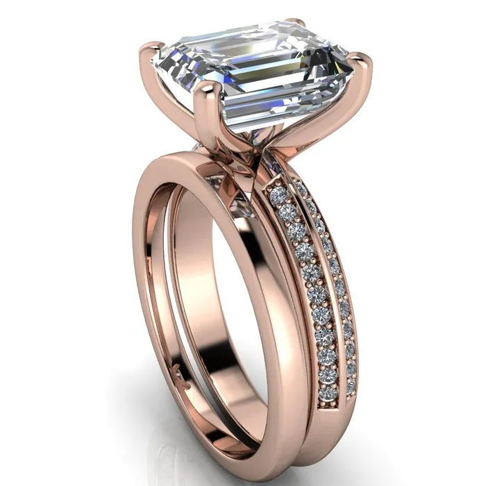 Priscilla Emerald Center Stone 4 Prong Double Channel Shank Engagement Ring Fire Brilliance Rings