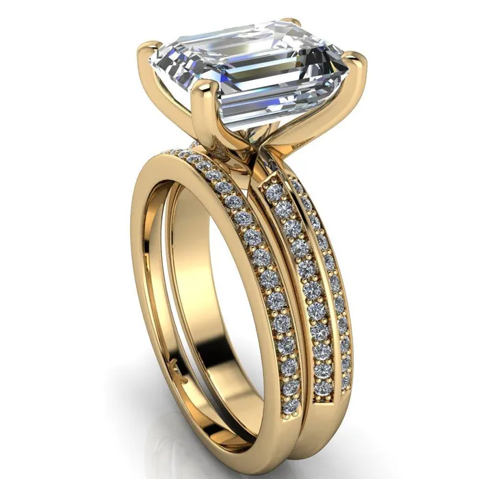 Priscilla Emerald Center Stone 4 Prong Double Channel Shank Engagement Ring Fire Brilliance Rings